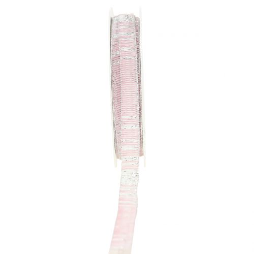 Floristik24 Fita Deco rosa com fio Lurex prateado reforçado 10mm 20m