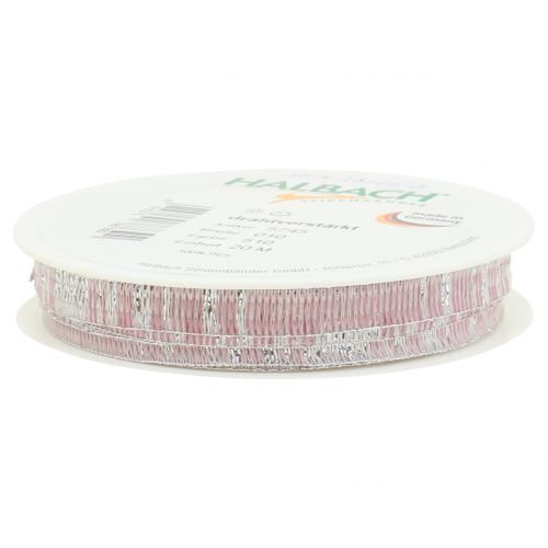 Floristik24 Fita Deco rosa com fio Lurex prateado reforçado 10mm 20m
