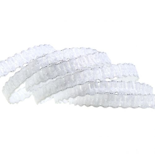 Floristik24 Veludo de fita Deco parece branco 10mm 20m