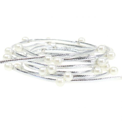 Floristik24 Fita decorativa prata com pérolas 10mm 8m