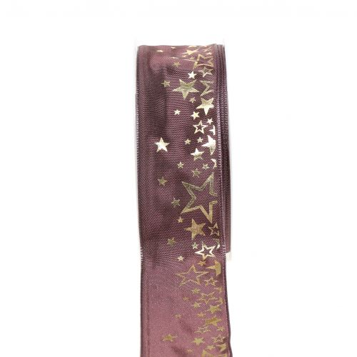 Floristik24 Fita Déco com padrão estrela rosa-ouro 40mm 25m