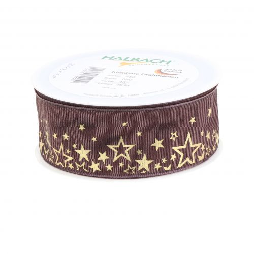 Floristik24 Fita Déco com padrão estrela rosa-ouro 40mm 25m