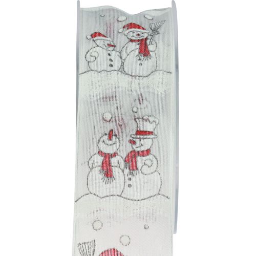 Floristik24 Fita para presente Boneco de neve de Natal Inverno Vermelho Branco 40mm 15m