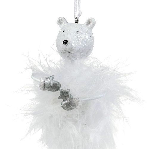 Floristik24 Figura decorativa urso com penas brancas 12cm 2pçs