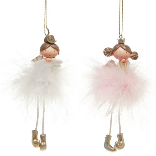 Floristik24 Figura decorativa anjo princesa decoração de árvore de Natal branco, rosa 12 cm 2 unidades