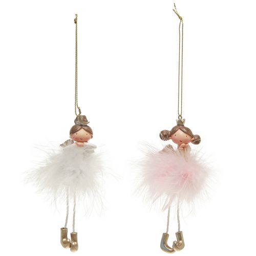 Floristik24 Figura decorativa anjo princesa decoração de árvore de Natal branco, rosa 12 cm 2 unidades