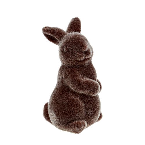 Floristik24 Figura decorativa coelhinha flocada 7cm marrom 1p