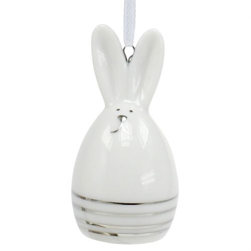 Floristik24 Coelhinho decorativo para pendurar branco, prata 6 unidades
