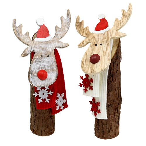 Floristik24 Alce de madeira Dekofigur com lenço 30cm 2pcs