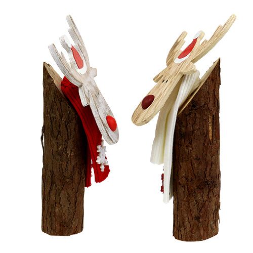 Floristik24 Alce de madeira Dekofigur com lenço 30cm 2pcs