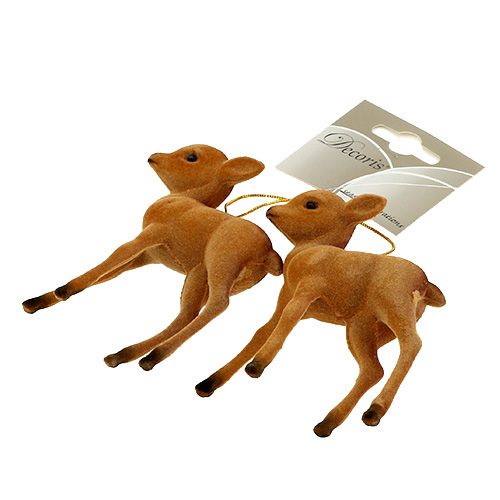 Itens Figura decorativa rena jovem marrom 7,5 cm flocada 2 unidades