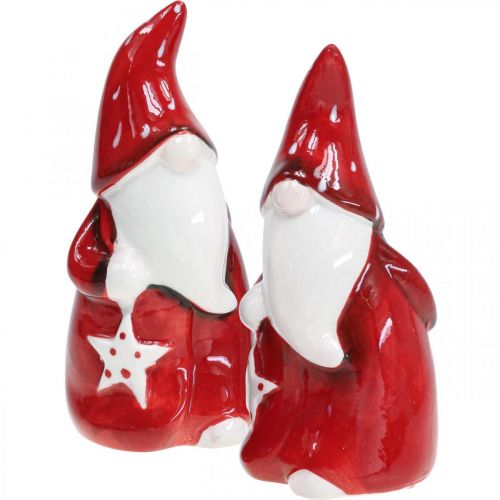 Itens Figura de Papai Noel Nicholas vermelho, cerâmica branca Alt. 13,5cm 2uds