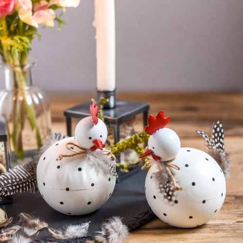 Floristik24 Deco figura frango branco com pontos e penas H13cm 2pcs
