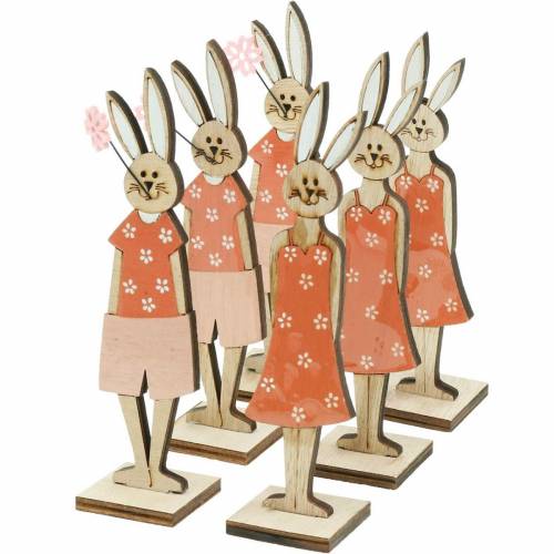 Floristik24 Figura decorativa Coelhinho da Páscoa laranja, coelhinho de madeira branco Decoração da Páscoa 6 unidades