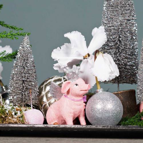 Floristik24 Figura decorativa de porco com coroa 9cm 2pçs