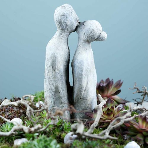 Floristik24 Figura decorativa beijando casal pedra fundida cinza 10 × 8cm Alt.28cm
