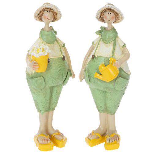 Conjunto de 2 estatuetas decorativas de jardineiros para mesa, tema verão, nas cores verde e amarelo, 16,5 x 5,5 cm. comprar | Floristik24.pt