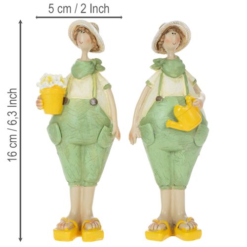 Conjunto de 2 estatuetas decorativas de jardineiros para mesa, tema verão, nas cores verde e amarelo, 16,5 x 5,5 cm. | Floristik24.pt