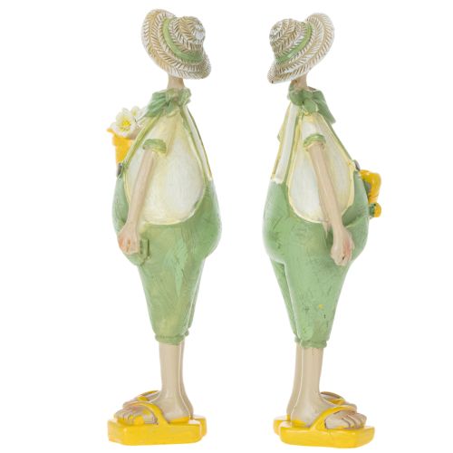 Conjunto de 2 estatuetas decorativas de jardineiros para mesa, tema verão, nas cores verde e amarelo, 16,5 x 5,5 cm. | Floristik24.pt
