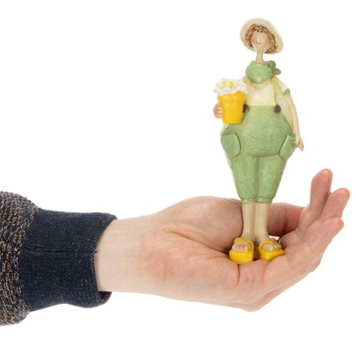 Conjunto de 2 estatuetas decorativas de jardineiros para mesa, tema verão, nas cores verde e amarelo, 16,5 x 5,5 cm. | Floristik24.pt