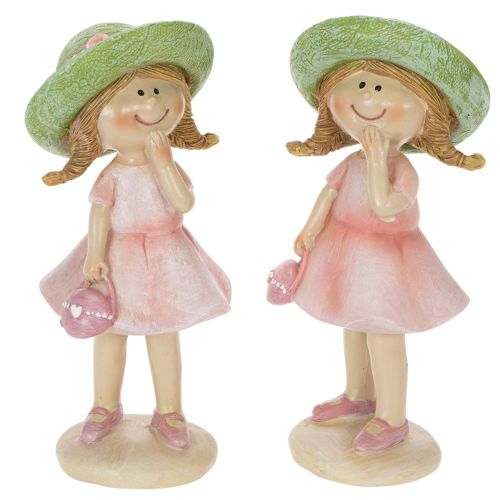 Conjunto de 2 figuras decorativas de meninas com chapéus, nas cores rosa e verde, 6,5 x 5,5 x 14,5 cm. comprar | Floristik24.pt