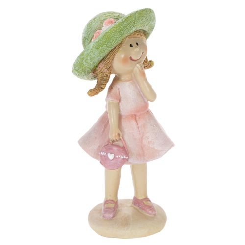 Conjunto de 2 figuras decorativas de meninas com chapéus, nas cores rosa e verde, 6,5 x 5,5 x 14,5 cm. | Floristik24.pt