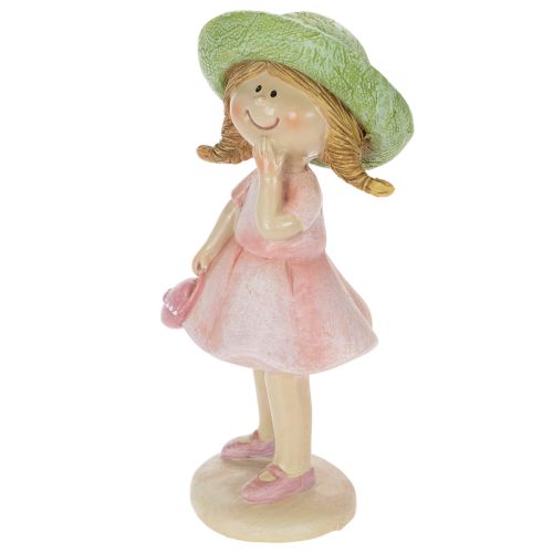 Conjunto de 2 figuras decorativas de meninas com chapéus, nas cores rosa e verde, 6,5 x 5,5 x 14,5 cm. | Floristik24.pt