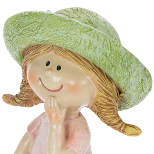 Conjunto de 2 figuras decorativas de meninas com chapéus, nas cores rosa e verde, 6,5 x 5,5 x 14,5 cm. | Floristik24.pt