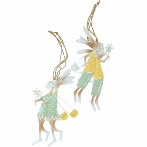 Floristik24 Figuras Deco casal de coelhos, decoração de metal, coelhinhos da páscoa para pendurar, decoração de primavera 4pcs