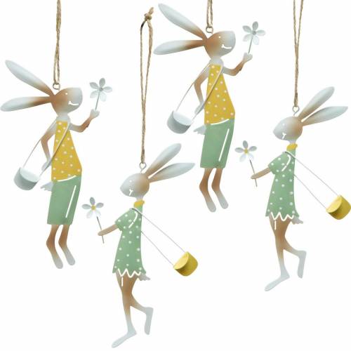 Floristik24 Figuras Deco casal de coelhos, decoração de metal, coelhinhos da páscoa para pendurar, decoração de primavera 4pcs