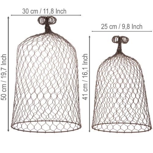 Sino decorativo de metal, auxiliar de escalada, capuz de arame, marrom, acabamento enferrujado, A50/41cm Ø30/25cm, conjunto de 2 | Floristik24.pt