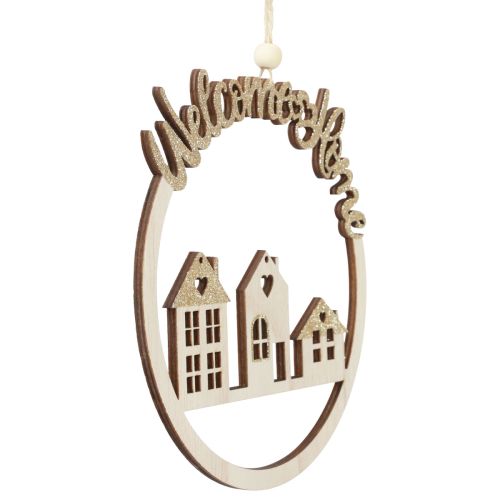 Floristik24 Decorativo Pendurado Madeira Ouro Glitter Welcome Home Ø16.5cm 6 pcs