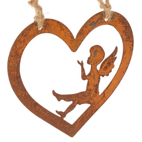 Enfeites decorativos de metal para pendurar, com acabamento enferrujado, em formato de anjo e coração, Ø15cm, conjunto de 6 peças. comprar | Floristik24.pt