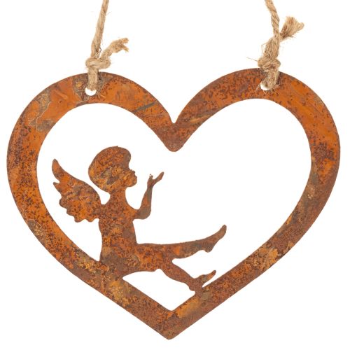 Enfeites decorativos de metal para pendurar, com acabamento enferrujado, em formato de anjo e coração, Ø15cm, conjunto de 6 peças. | Floristik24.pt