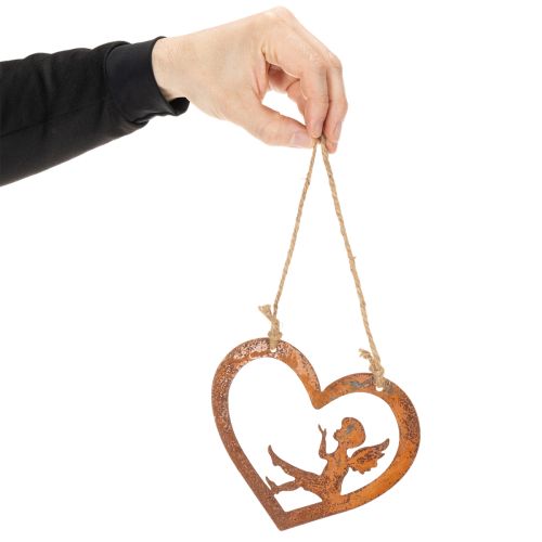 Enfeites decorativos de metal para pendurar, com acabamento enferrujado, em formato de anjo e coração, Ø15cm, conjunto de 6 peças. | Floristik24.pt