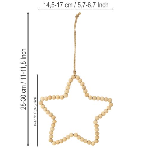 Itens Contas decorativas de madeira de Natal coração estrela árvore Alt.16cm 3 unidades