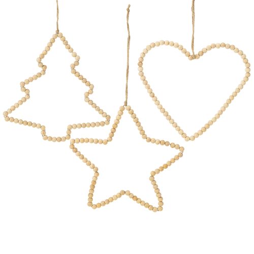 Itens Cabide decorativo contas de madeira de natal coração estrela árvore H20cm 3 peças