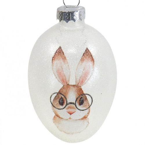 Itens Cabide decorativo vidro ovos decorativos coelho com óculos glitter 5x8cm 6uds