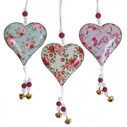 Cabide decorativo coração deco pingente de flores vintage 8,5x9cm 3 unidades