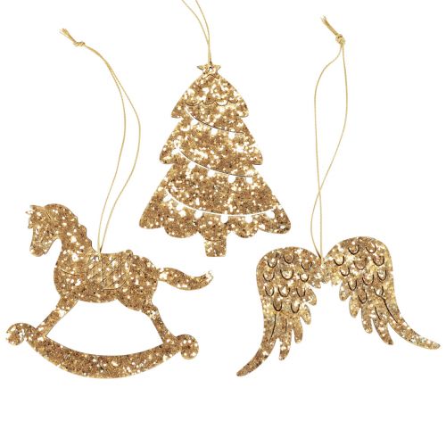 Floristik24 Cabide decorativo madeira glitter dourado decorações para árvores de Natal 10 cm 6 unidades