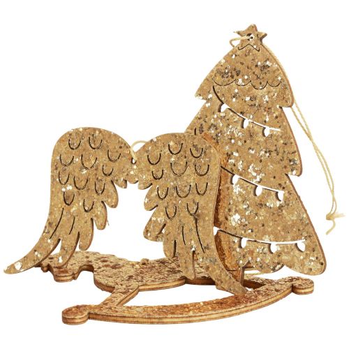 Itens Cabide decorativo madeira glitter dourado decoração de árvore de Natal 10 cm 6 unidades
