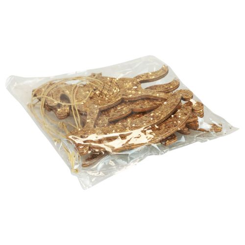 Floristik24 Cabide decorativo madeira glitter dourado decorações para árvores de Natal 10 cm 6 unidades
