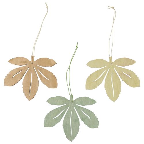 Itens Cabide decorativo madeira folhas de outono verde marrom natural 12x10cm 12 un