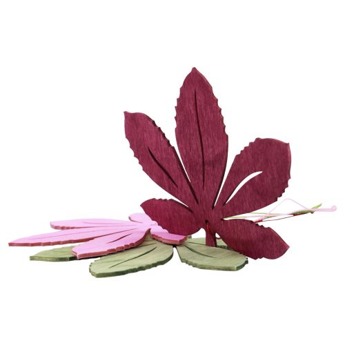 Itens Cabide decorativo de madeira folhas de outono rosa roxo verde 12x10cm 12 unidades