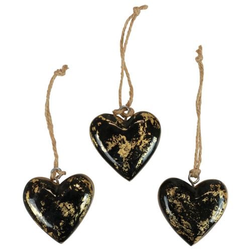 Itens Cabide decorativo madeira corações decoração natural preto ouro 6 cm 8 unidades