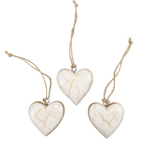 Itens Cabide decorativo madeira corações de madeira natural branco/dourado craquelure 6cm 8 un