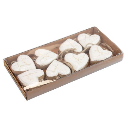 Itens Cabide decorativo madeira corações de madeira natural branco/dourado craquelure 6cm 8 un
