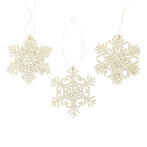 Floristik24 Cabide Deco flocos de neve de madeira deco glitter branco Ø10cm 12 unidades