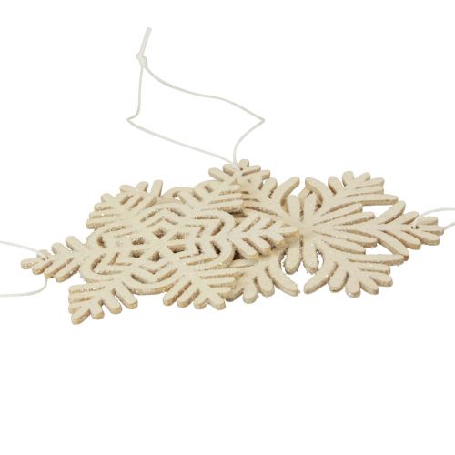 Floristik24 Cabide Deco flocos de neve de madeira deco glitter branco Ø10cm 12 unidades