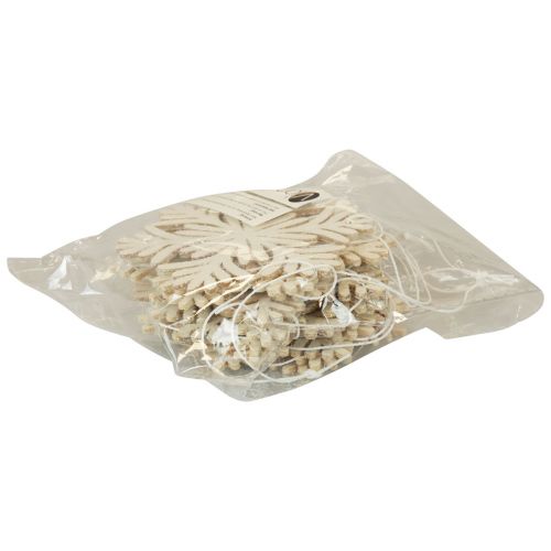 Floristik24 Cabide Deco flocos de neve de madeira deco glitter branco Ø10cm 12 unidades